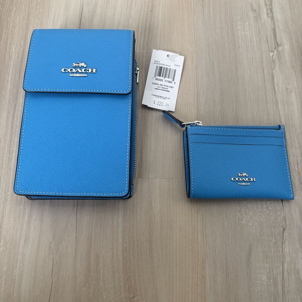 Coach Cellphone Crossbody Blue Pebbled Leather With Small Coin purse Wallet